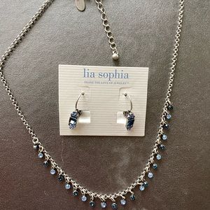 Blue and silver Lia Sophia necklace and earrings